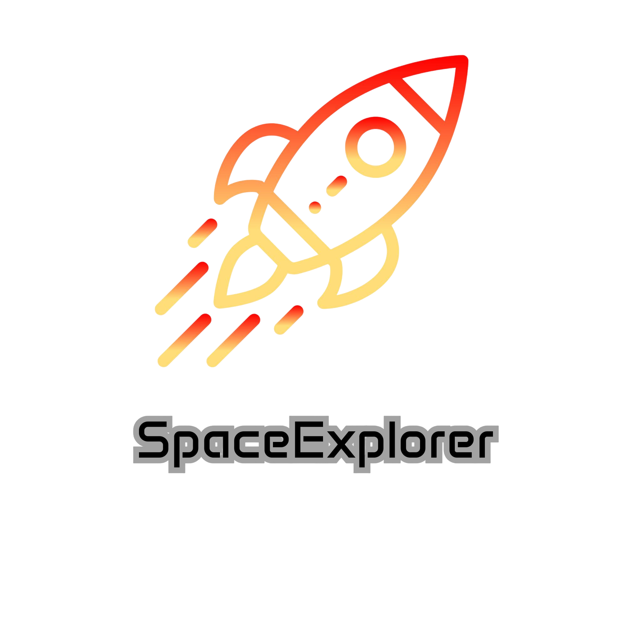 SpaceExplorer text with a rocket logo
